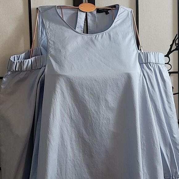TibiSatin Poplin Cold-Shoulder Blouse, Morning Blue - Picture 5 of 13